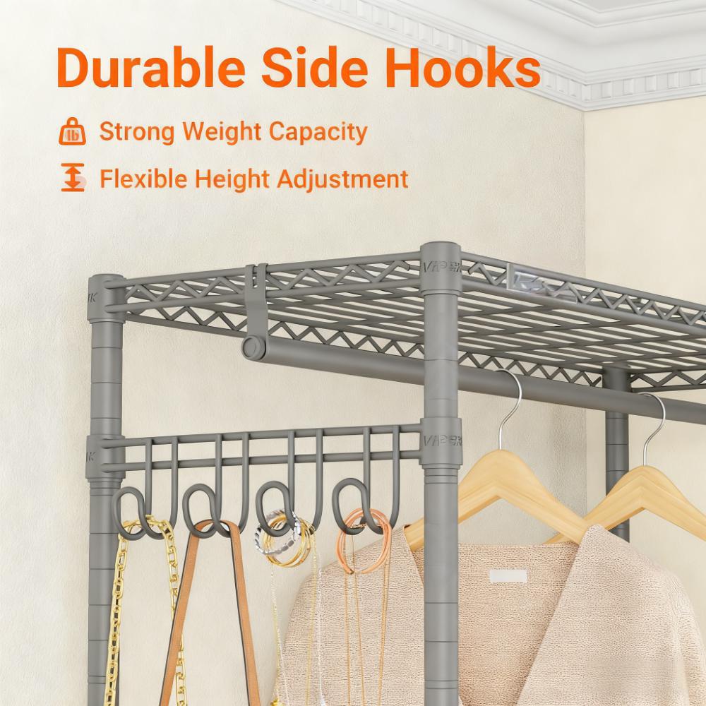 Portable Closet Organizer with Wheels & Side Hooks