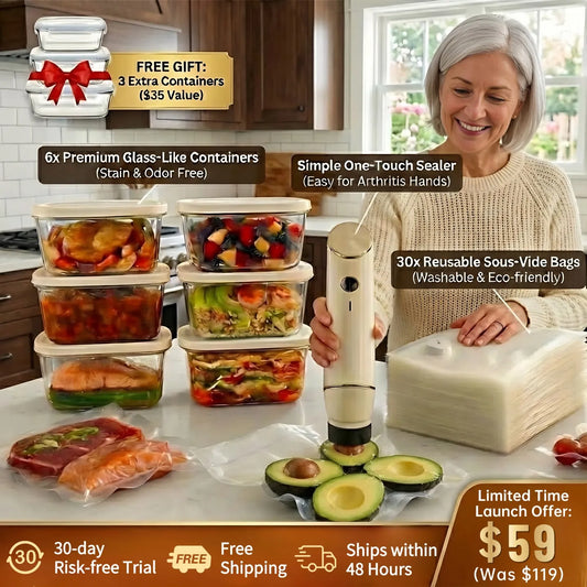 Save Time, Save Money: 5-Second Vacuum Sealer + 6 Canisters + 30 Heavy-Duty Pouches for Ultimate Food Storage!