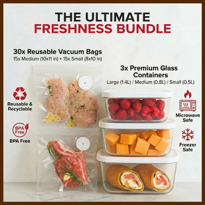 Save Time, Save Money: 5-Second Vacuum Sealer + 6 Canisters + 30 Heavy-Duty Pouches for Ultimate Food Storage!