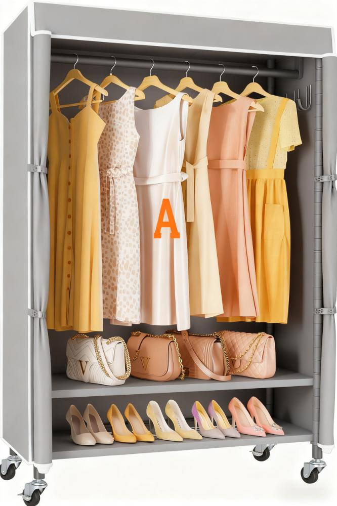 Portable Closet Organizer with Wheels & Side Hooks
