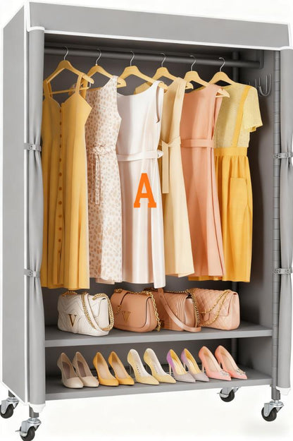 Portable Closet Organizer with Wheels & Side Hooks