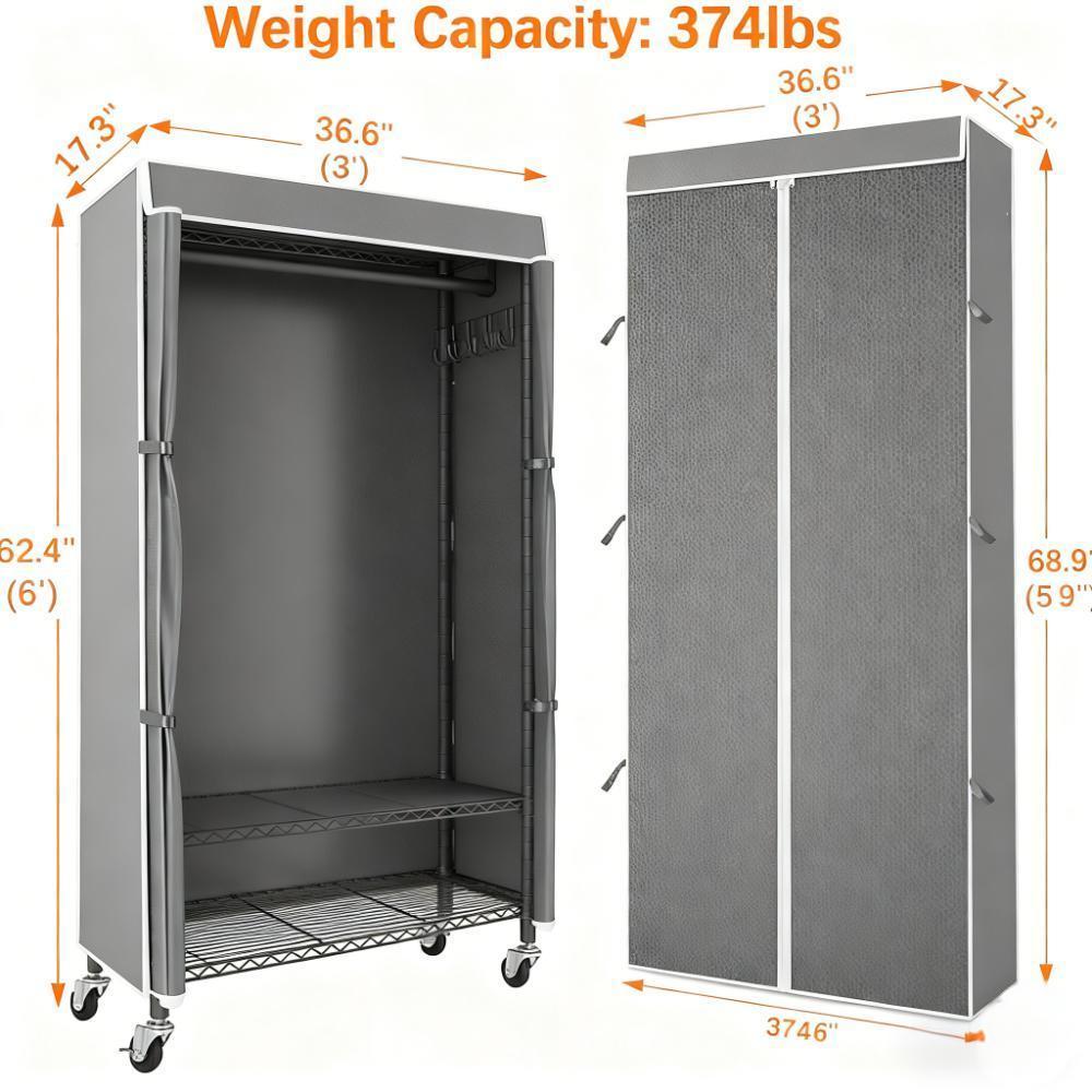 Portable Closet Organizer with Wheels & Side Hooks