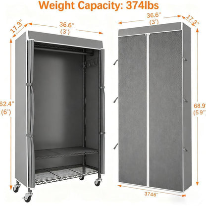 Portable Closet Organizer with Wheels & Side Hooks