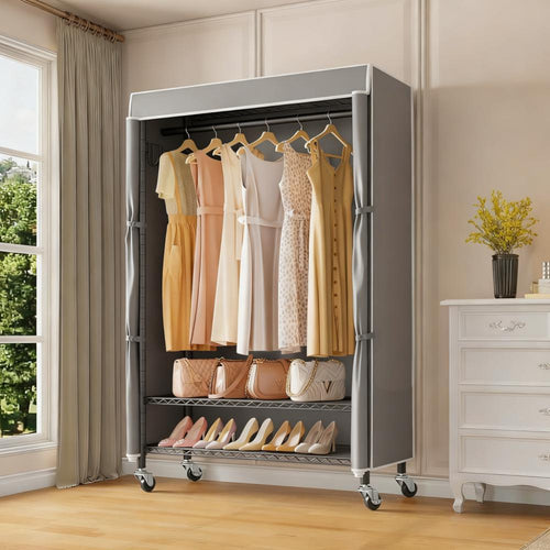 Portable Closet Organizer with Wheels & Side Hooks