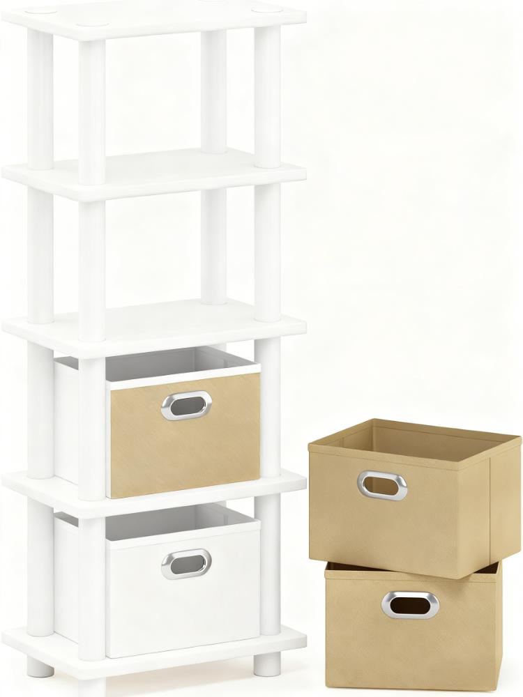5-Tier Compact Storage Shelf with Fabric Bins
